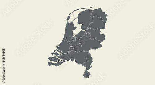 Netherlands map with regions outlined in minimalistic flat design