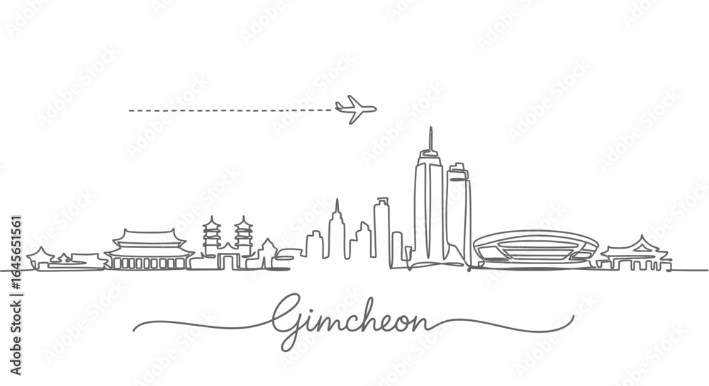 Obraz premium Gimcheon Skyline Line Art Travel Korea.
