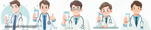 vector of a male doctor drinking milk in the morning
