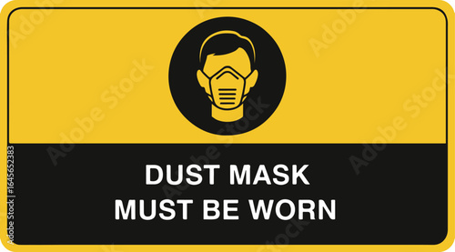Dust Mask Must Be Worn yellow and black sign