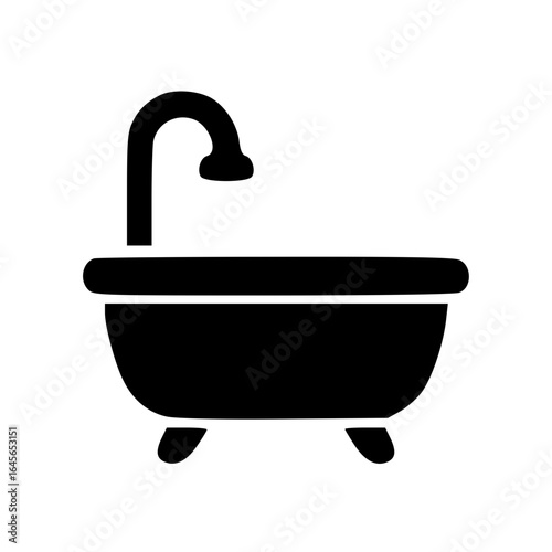 Simple black bathtub with shower icon representing relaxation and bathing
