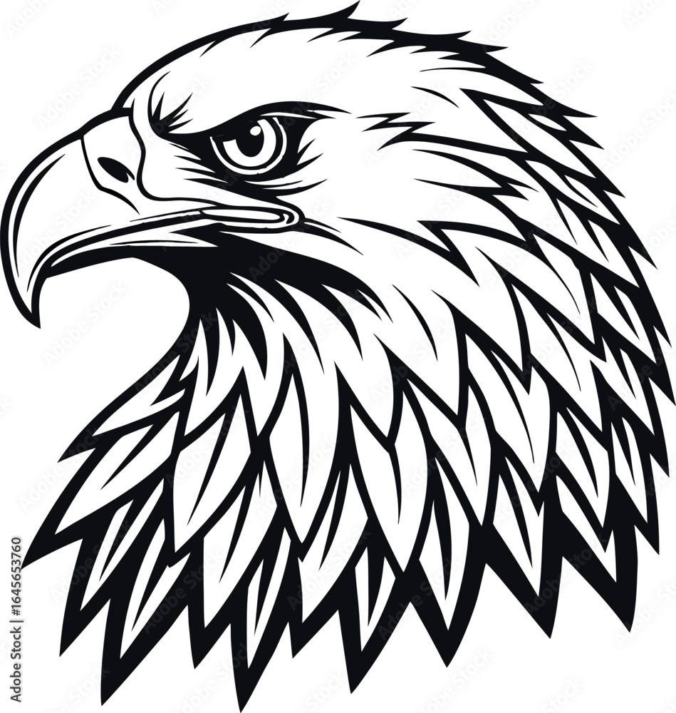 Fototapeta premium a detailed illustration of an eagle's head facing forward, featuring a sharp beak. this graphic is presented isolated on a transparent background.