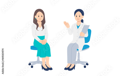 診断･説明する女性医師と若い女性患者【人物ベクターイラスト素材】
