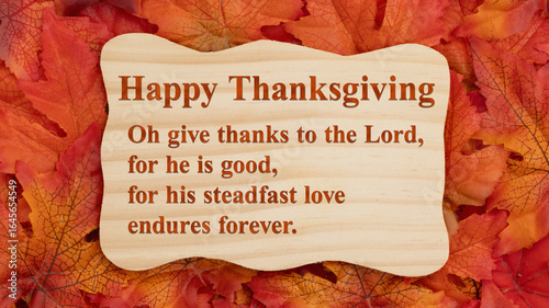 Happy Thanksgiving card with blessing verse saying with fall leaves