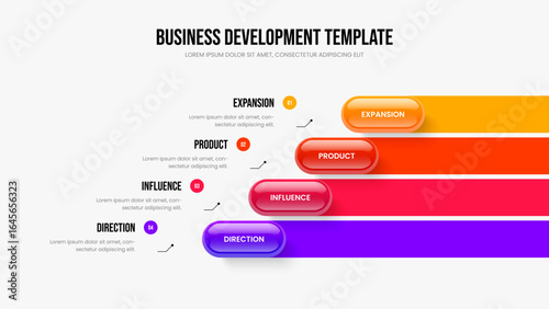 Business Launch Frame Layout Vector Illustration. Project Development 4 Step Diagram Slideshow Design. Service Forecast Four Element Infographic Slide Template.
