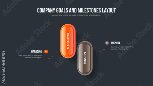 Professional Analysis Presentation Layout Vector Illustration. Visual Portfolio 2 Element Infographic Slideshow Template. Corporate Report Two Step Diagram Frame Design.