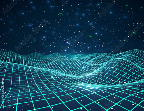 Neon Wireframe Valley in Cinematic Cyberspace

