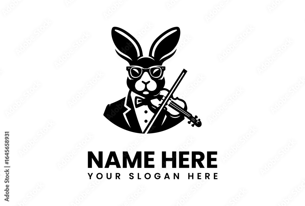 Fototapeta premium Sophisticated Rabbit Musician A Black and White Silhouette of a Violinist Hare.