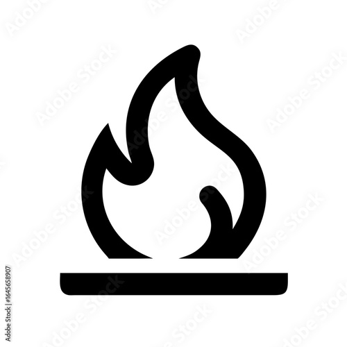 Simple black silhouette of a flame above a horizontal line