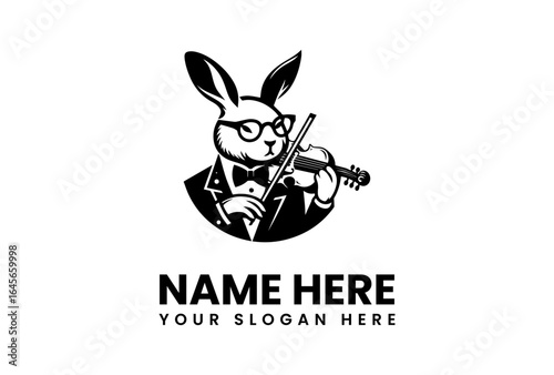 Stylish Rabbit Playing Violin in Formal Attire.
