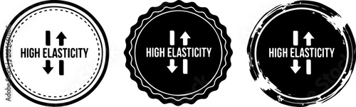 High elasticity vector stamp with arrows and the words HIGH ELASTICITY
