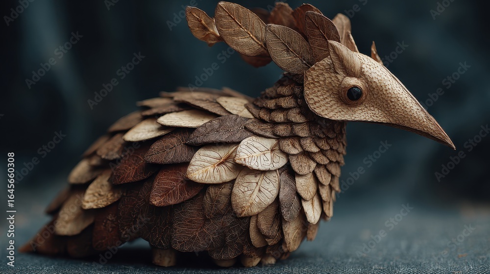 Fototapeta premium Artistic Sculpture of Bird Made from Dried Leaves and Twigs