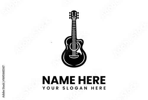 Stylized Acoustic Guitar Silhouette with Intricate Details and Six Tuning Pegs.