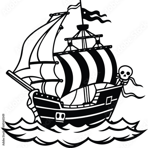 Classic Pirate Ship Sailing Through Rough Seas Illustration