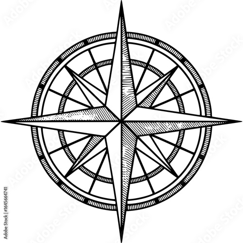 Directional Emblem: A detailed graphic depiction of a compass, radiating navigational guidance with precise lines and a classic aesthetic.