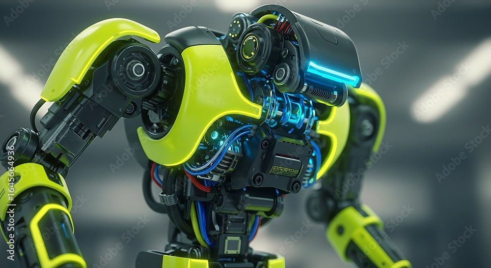 Fototapeta premium Spacious contemporary modern robots featuring open concept design, accented with vibrant colors home with unique design