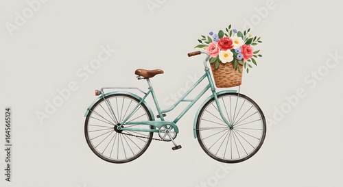 Vintage Bicycle with Flower Basket Watercolor Illustration