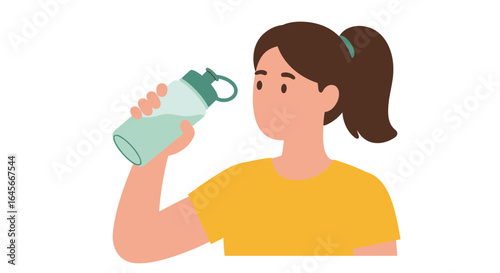 Woman taking a hydrating break, drinking water from a reusable bottle during workout or exercise