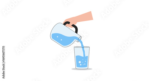 Hand pouring fresh water from pitcher into a glass, refreshing hydration concept
