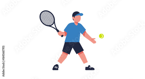 Dynamic tennis player serving a vibrant yellow ball ready for action on the court