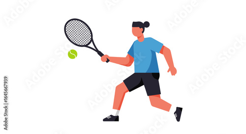 Dynamic tennis player in action hitting a forehand, showcasing athleticism and sport