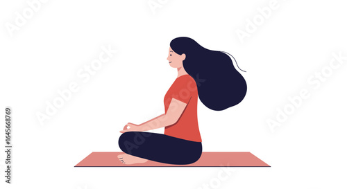 Woman in meditation pose, finding inner peace and calm, yoga and mindfulness concept