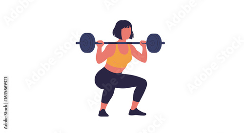 Empowered woman lifting weights, squat exercise for strong body, fitness motivation and healthy lifestyle