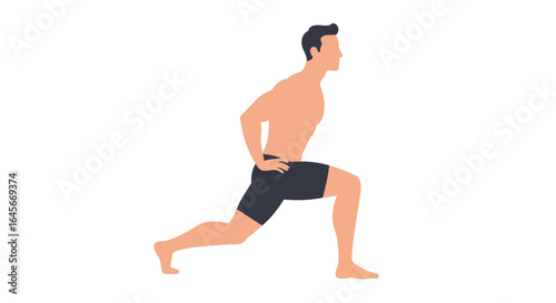 Dynamic man performing lunge exercise for fitness and strength training workout routine at the gym