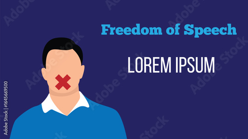 Freedom of Speech Idea Business Man with Closed Mouth. People and social issues vector art