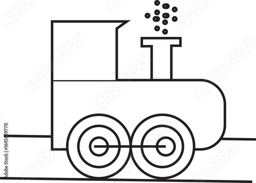 Old Steam Engine on Track Icon – Vintage Locomotive Railway Vector Illustration

