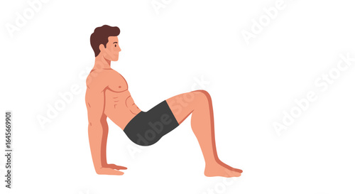 Athletic man doing tricep dips for fitness and strength training in modern sportswear, workout routine