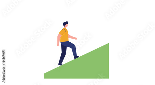 Man walking uphill symbolizing business growth, ambition, and overcoming challenges using perseverance and determination