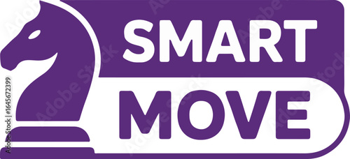 A purple logo featuring a chess knight and the words smart move in a rounded rectangle shape design