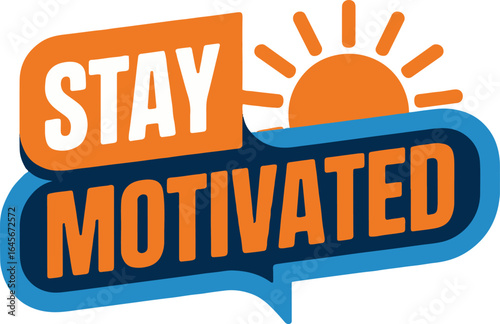 A motivational message with stay motivated text and a sun icon on a light orange background design