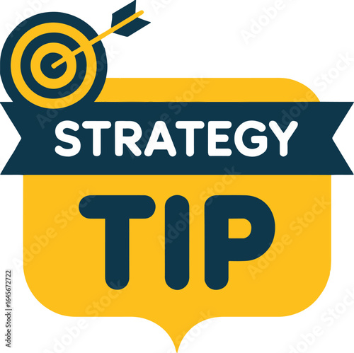 Strategy tip graphic featuring a target with an arrow and text on a yellow and blue banner