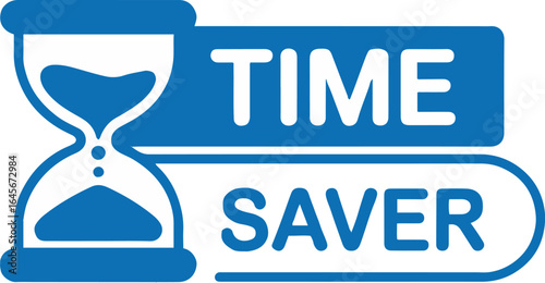 Illustration of hourglass with time saver text in blue color on a white background art design