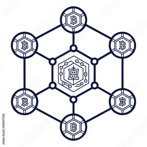 Blockchain Network with Bitcoin and Asian Coin Connecting Nodes