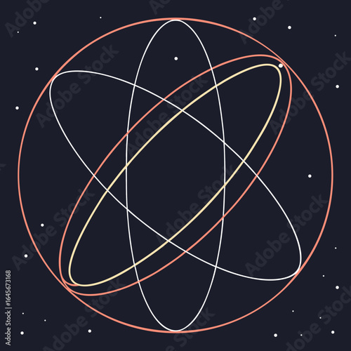 Tomic orbital model with orbiting electrons on a starry background