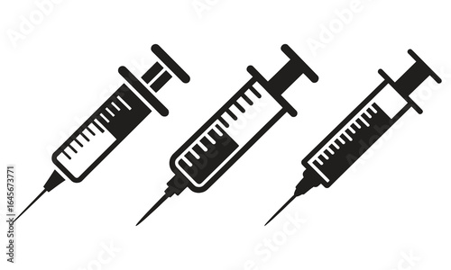Medical syringes with different fill levels ready for vaccination, healthcare, and treatments.