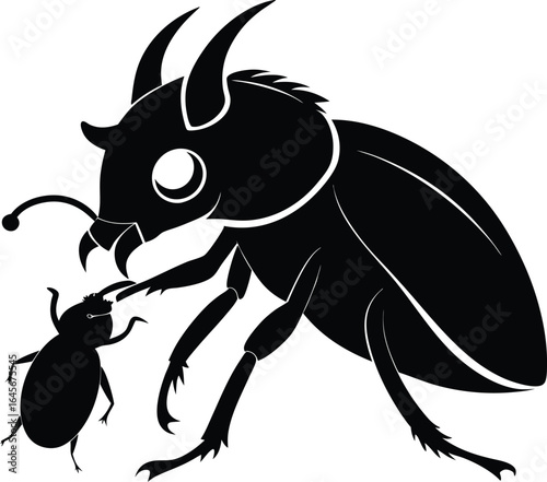 Black Silhouette Beetle Illustration: Parent and Child Bug Art
