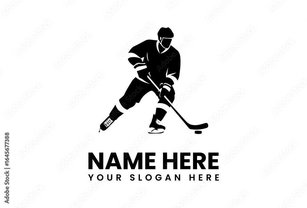 Obraz premium Dynamic Hockey Player Silhouette with Puck and Stick Ready to Score.