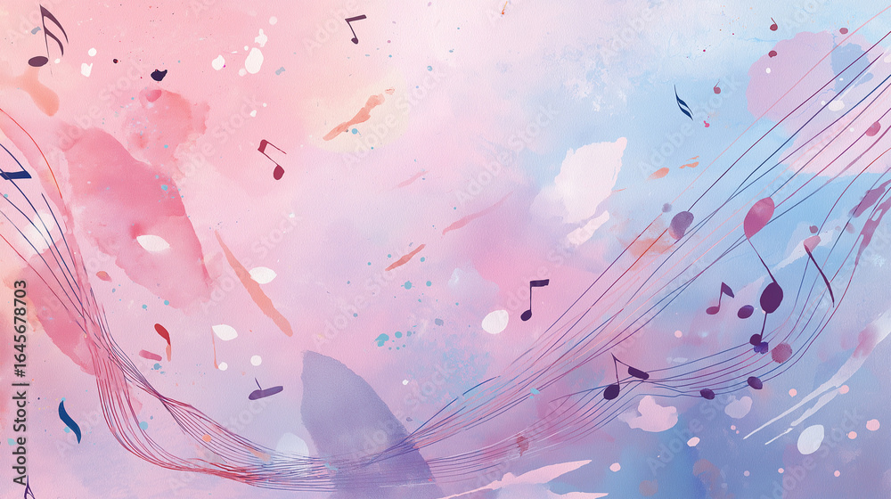 Obraz premium Dreamy music notes dance across a watercolor backdrop of pastel bliss background