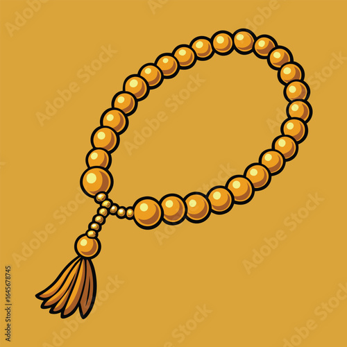 Islamic Prayer Beads in Hand-Drawn Style with Golden Tint