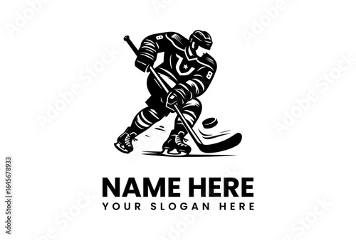 Photography Dynamic Ice Hockey Player Action Logo Design.