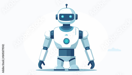 Modern White and Blue Robot Illustration Representing Artificial Intelligence and Futuristic Technology Concepts, Ideal for Digital Innovation and AI Solutions.
