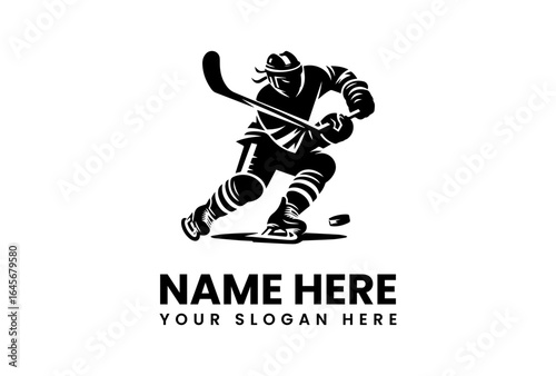 Dynamic Silhouette of a Hockey Player in Action Ready to Score.