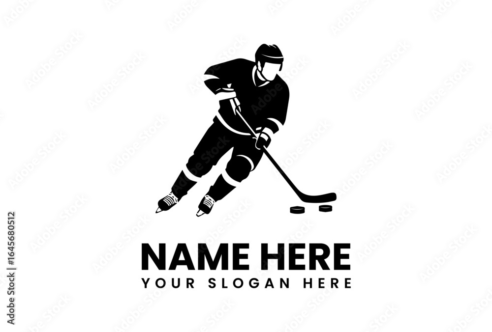 Obraz premium Dynamic Silhouette of Hockey Player with Puck and Stick Ready to Score.