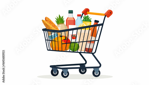 Shopping Cart Filled with Groceries A Vector Illustration of Food Items and Essentials