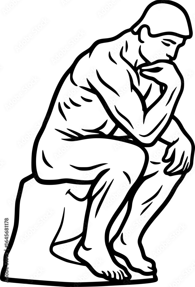 Fototapeta premium The Thinker Black Vector Outline 