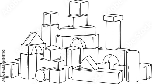Outline Vector Illustration of Building Blocks
